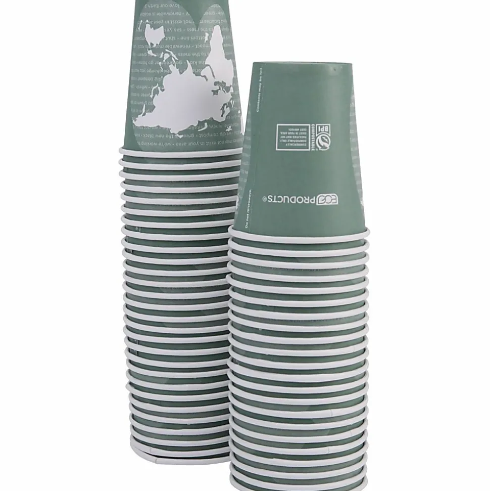Eco-Products World Art Hot Beverage Cups, 12 Oz, Green, Carton Of 1,000