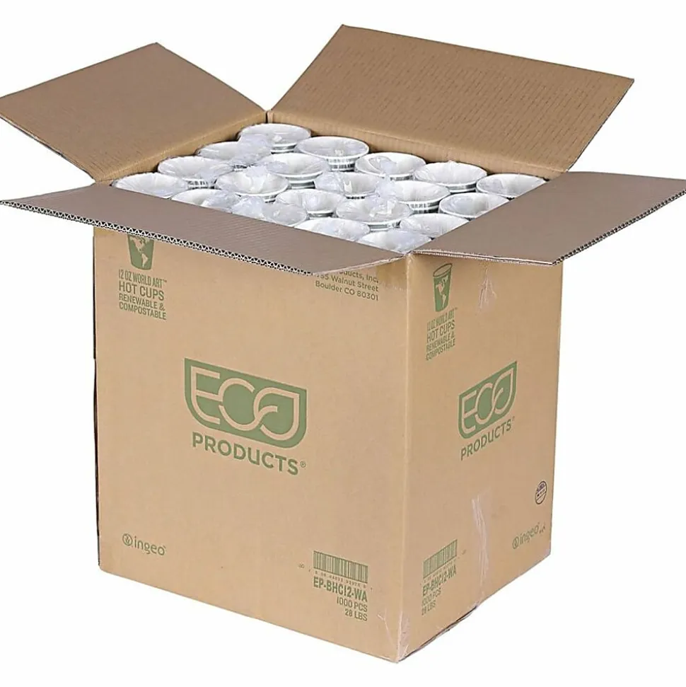 Eco-Products World Art Hot Beverage Cups, 12 Oz, Green, Carton Of 1,000