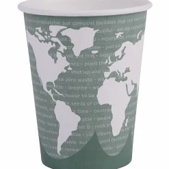 Eco-Products World Art Hot Beverage Cups, 12 Oz, Green, Carton Of 1,000