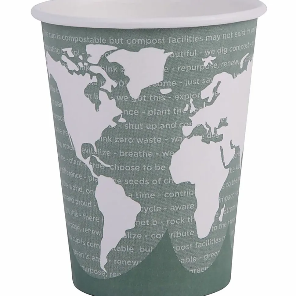 Eco-Products World Art Hot Beverage Cups, 12 Oz, Green, Carton Of 1,000