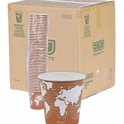 Eco-Products World Art Hot Beverage Cups, 10 Oz, Orange, Carton Of 1,000
