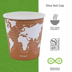 Eco-Products World Art Hot Beverage Cups, 10 Oz, Orange, Carton Of 1,000