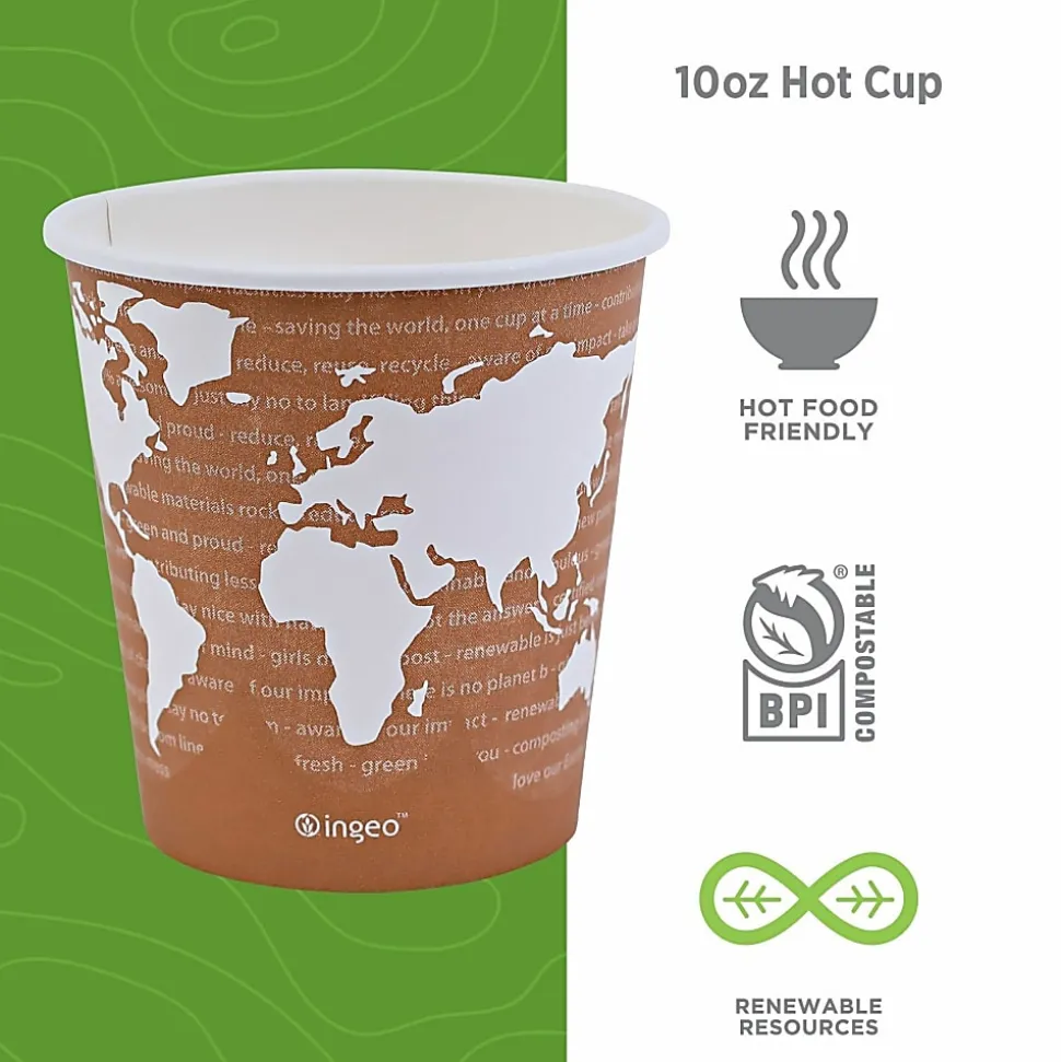 Eco-Products World Art Hot Beverage Cups, 10 Oz, Orange, Carton Of 1,000