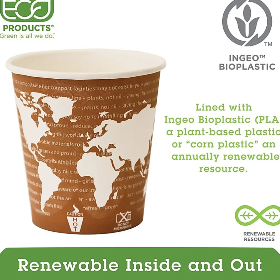 Eco-Products World Art Hot Beverage Cups, 10 Oz, Orange, Carton Of 1,000