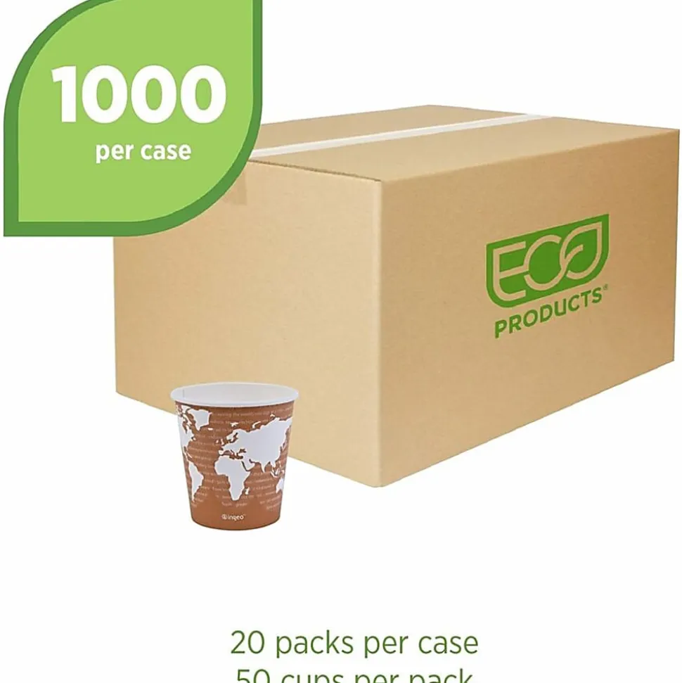 Eco-Products World Art Hot Beverage Cups, 10 Oz, Orange, Carton Of 1,000