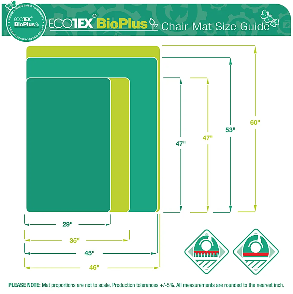 Ecotex BioPlus Polycarbonate Chair Mat for Low / Medium Pile Carpets up to 1/2" thick - 45" x 53"