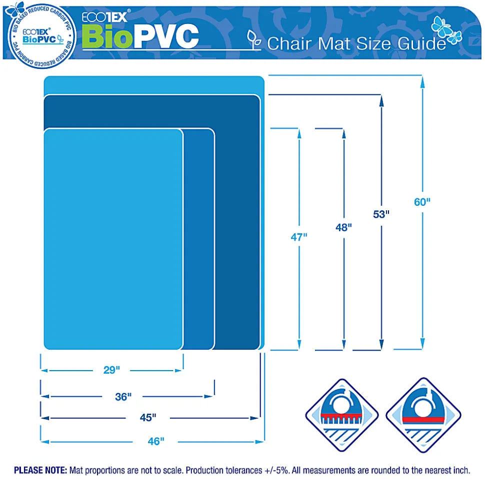 Ecotex BioPVC Chair Mat for Low Pile Carpets up to 1/4" Thick - 29" x 47", Clear
