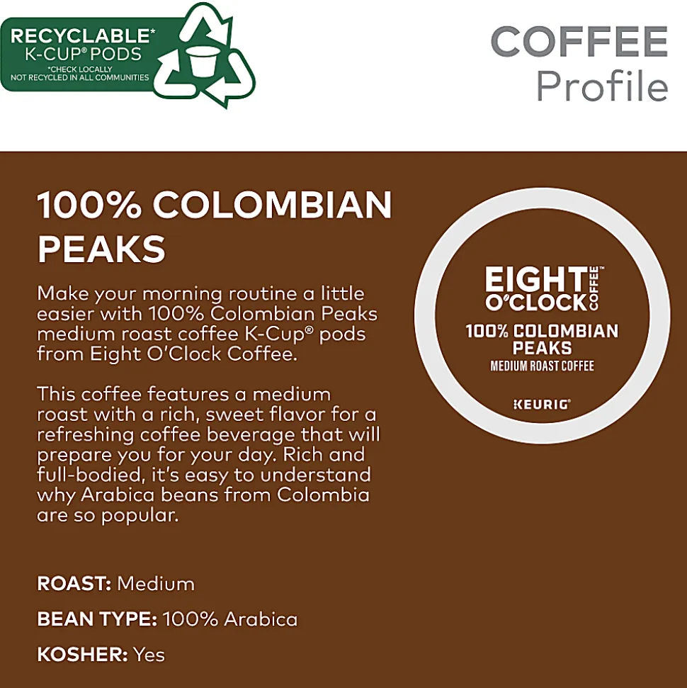 Eight O'Clock® Single-Serve Coffee K-Cup® Pods, Colombian, Carton Of 24