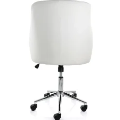Elama Adjustable Faux Leather Mid-Back Rolling Office Chair, White/Chrome