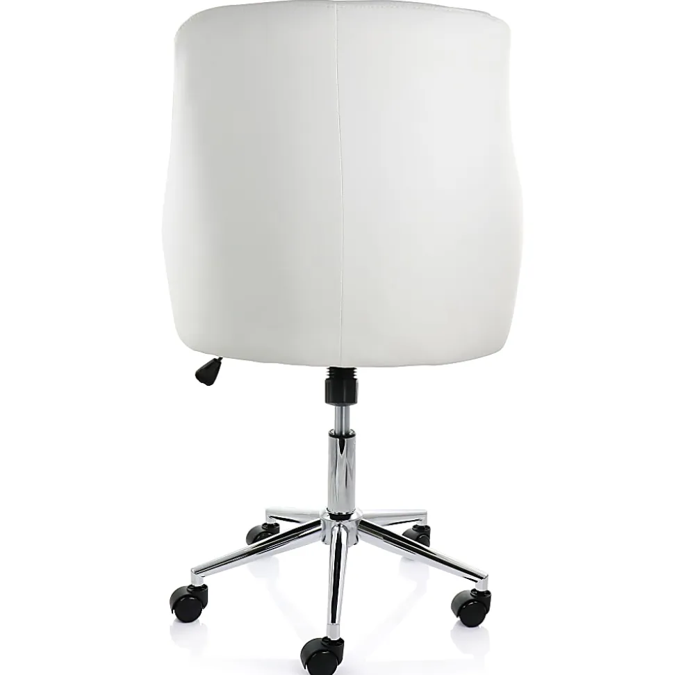 Elama Adjustable Faux Leather Mid-Back Rolling Office Chair, White/Chrome