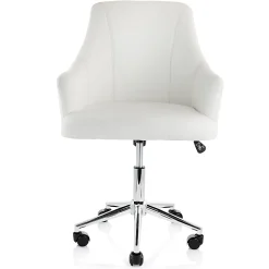 Elama Adjustable Faux Leather Mid-Back Rolling Office Chair, White/Chrome