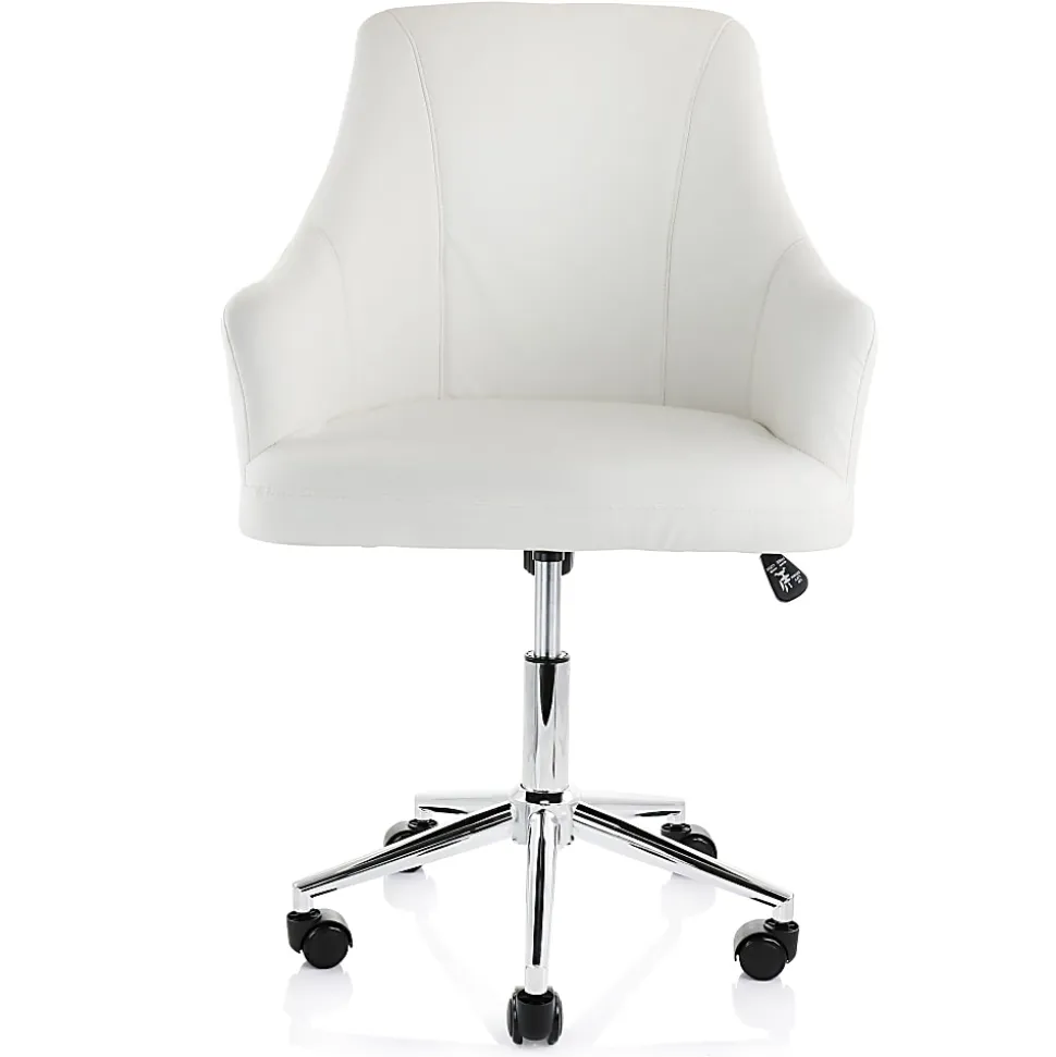 Elama Adjustable Faux Leather Mid-Back Rolling Office Chair, White/Chrome