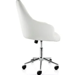 Elama Adjustable Faux Leather Mid-Back Rolling Office Chair, White/Chrome
