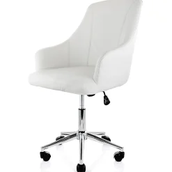 Elama Adjustable Faux Leather Mid-Back Rolling Office Chair, White/Chrome