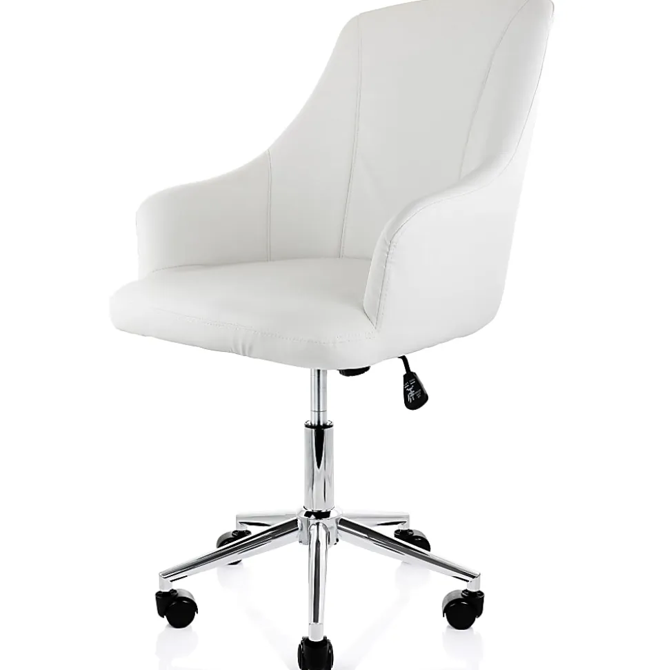 Elama Adjustable Faux Leather Mid-Back Rolling Office Chair, White/Chrome