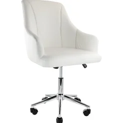 Elama Adjustable Faux Leather Mid-Back Rolling Office Chair, White/Chrome