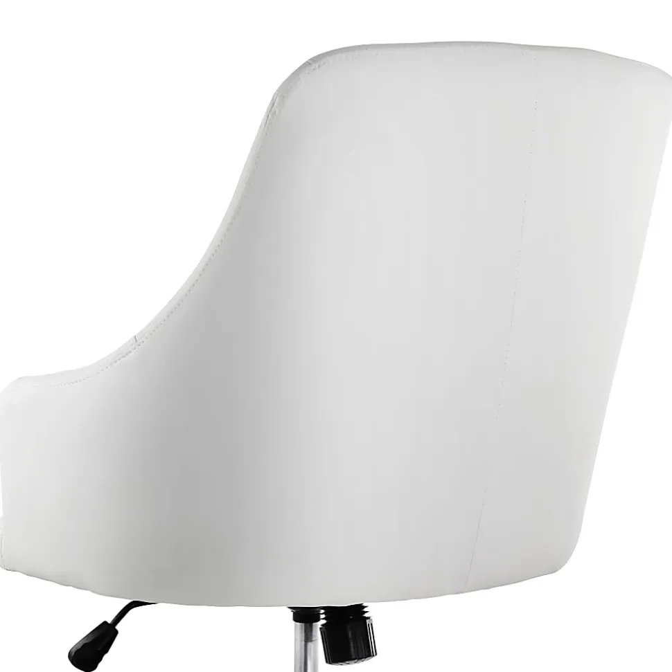 Elama Adjustable Faux Leather Mid-Back Rolling Office Chair, White/Chrome