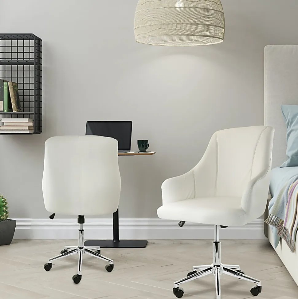 Elama Adjustable Faux Leather Mid-Back Rolling Office Chair, White/Chrome