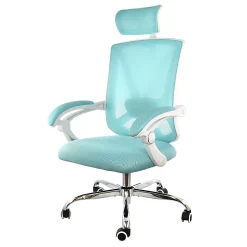 Elama Ergonomic Mesh Full-Back Adjustable Office Task Chair With Headrest, Blue/White