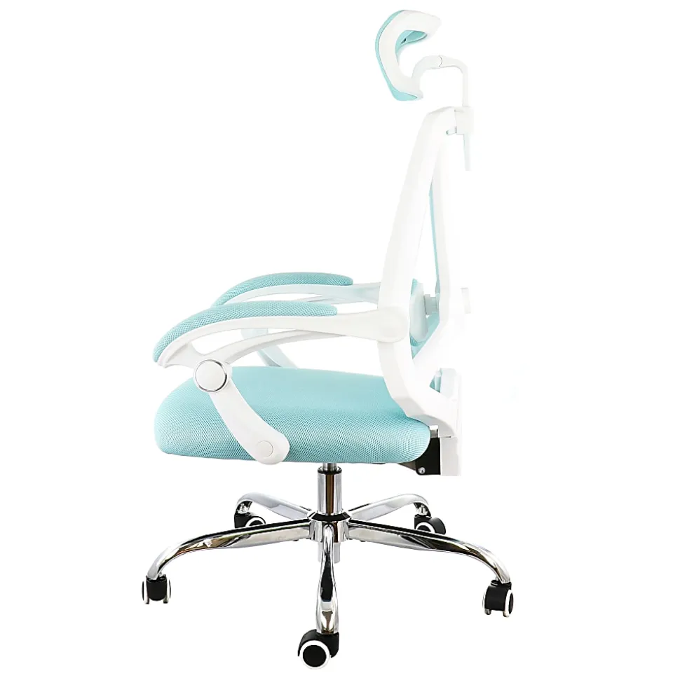 Elama Ergonomic Mesh Full-Back Adjustable Office Task Chair With Headrest, Blue/White