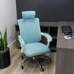 Elama Ergonomic Mesh Full-Back Adjustable Office Task Chair With Headrest, Blue/White