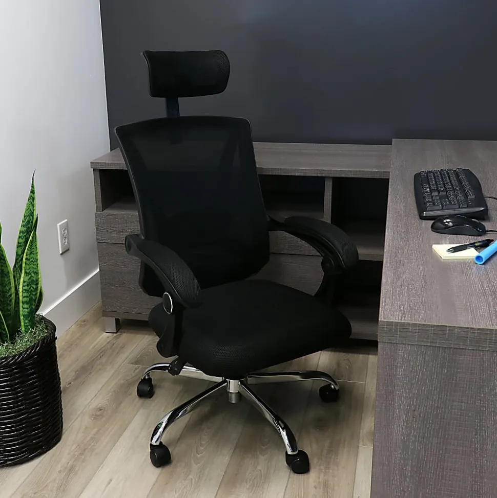 Elama Ergonomic Mesh Full-Back Adjustable Office Task Chair With Headrest, Black