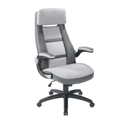 Elama Faux Leather/Fabric High-Back Adjustable Office Chair, Light Gray/Dark Gray