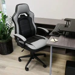 Elama Faux Leather High-Back Adjustable Office Chair, Gray/Black