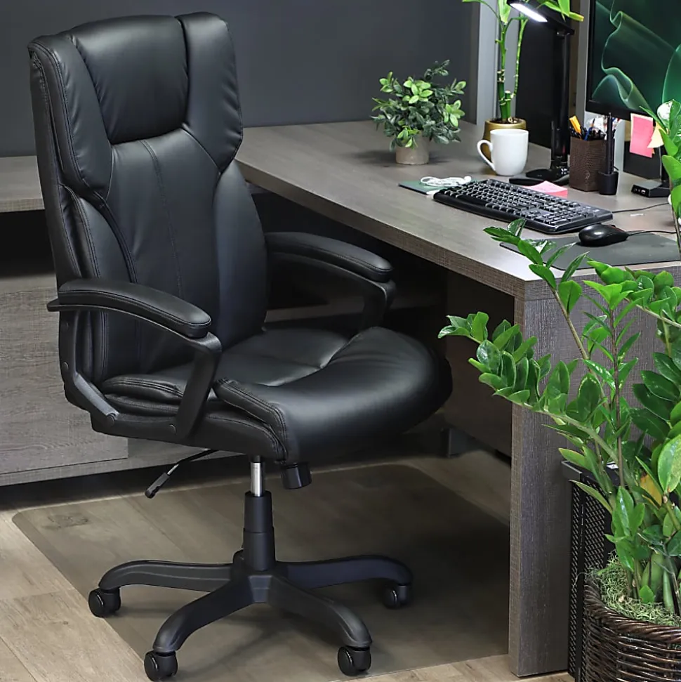Elama Faux Leather High-Back Adjustable Office Chair, Plush Tuft, Black