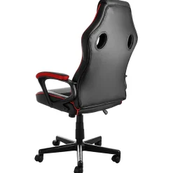 Elama Faux Leather/Mesh/Fabric High-Back Adjustable Office Task Chair, Black/Red Trim