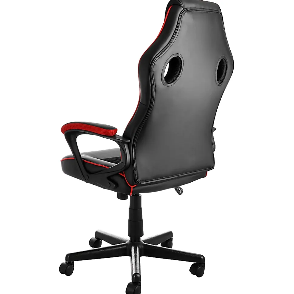 Elama Faux Leather/Mesh/Fabric High-Back Adjustable Office Task Chair, Black/Red Trim