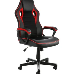 Elama Faux Leather/Mesh/Fabric High-Back Adjustable Office Task Chair, Black/Red Trim