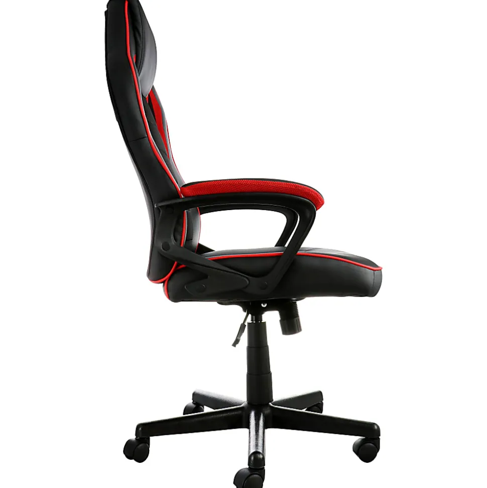 Elama Faux Leather/Mesh/Fabric High-Back Adjustable Office Task Chair, Black/Red Trim