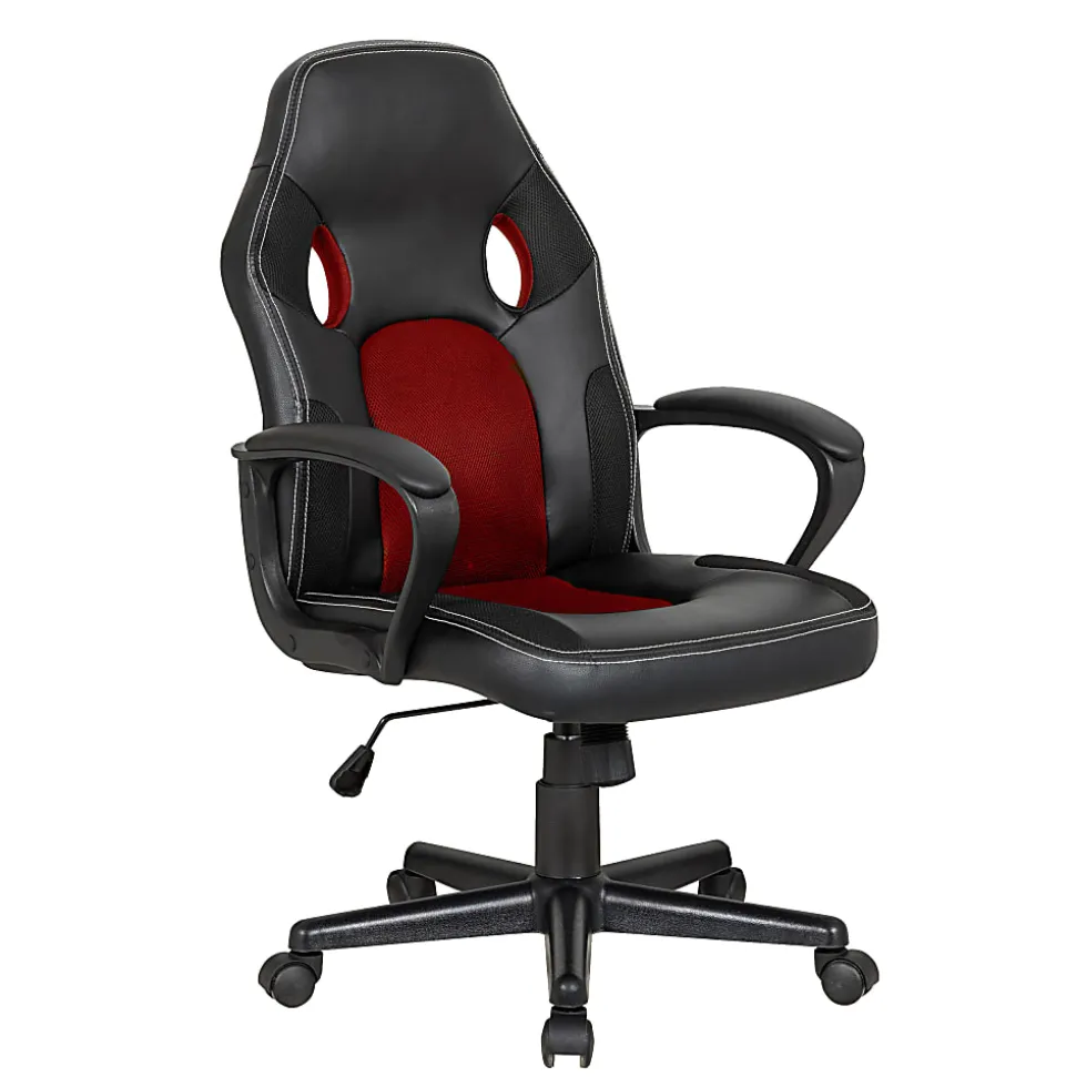 Elama Faux Leather/Mesh High-Back Adjustable Office Chair, Black/Red