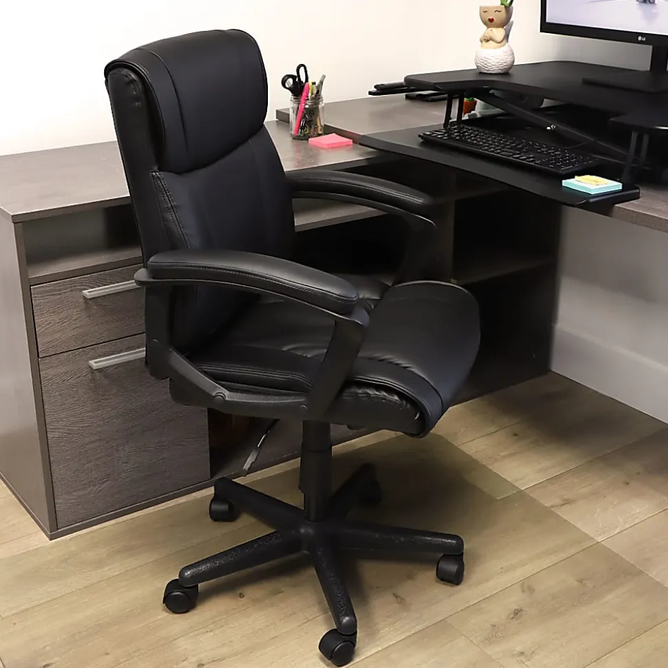 Elama Faux Leather Mid-Back Adjustable Office Chair, Black