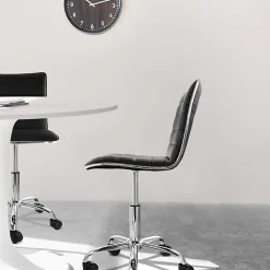 Elama Faux Leather Mid-Back Adjustable Rolling Task Chair, Black
