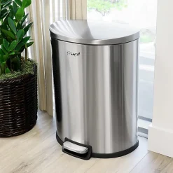 Elama 13-Gallon Half Circle Stainless Steel Step Trash Bin With Slow Close Mechanism, 25-1/2”H x 18-3/4”W x 12-5/8”D, Matte Silver