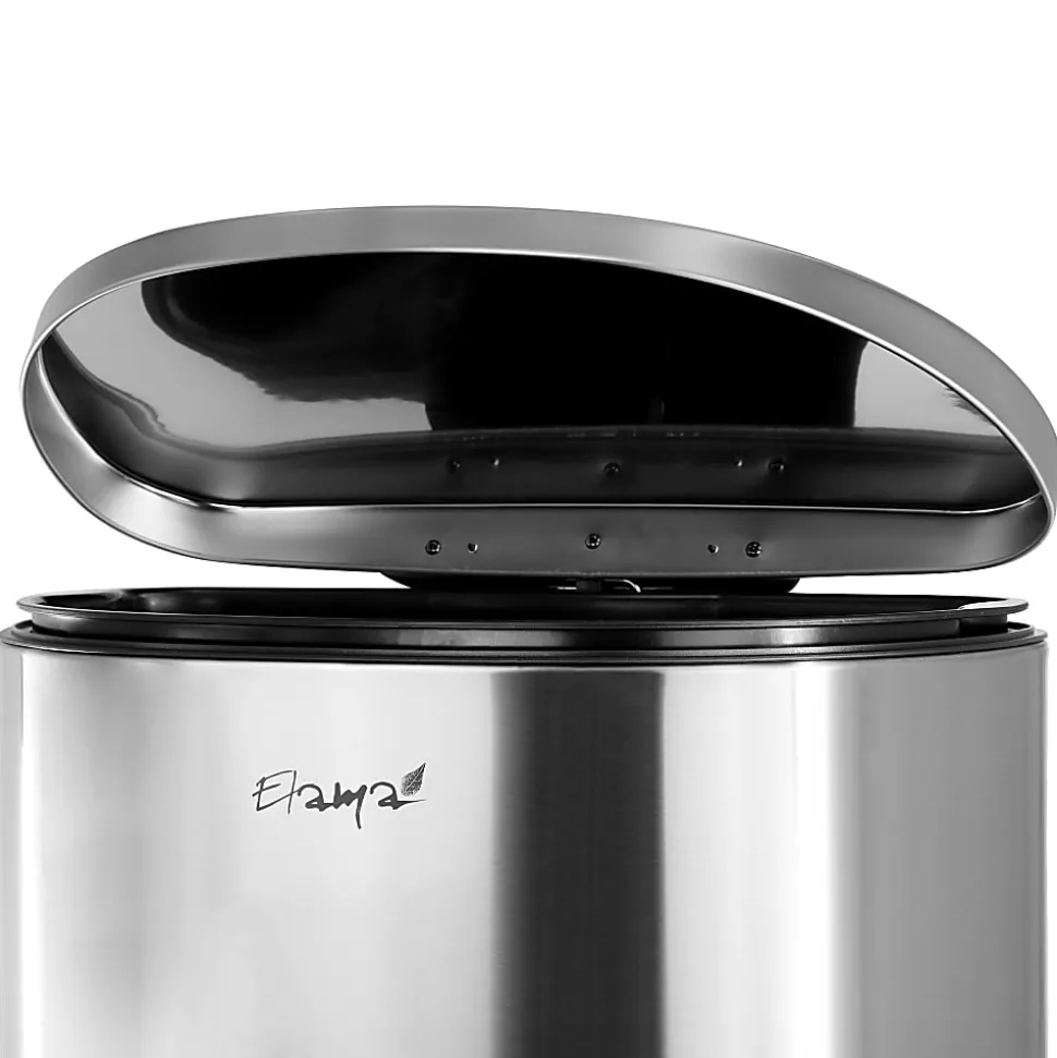 Elama 13-Gallon Half Circle Stainless Steel Step Trash Bin With Slow Close Mechanism, 25-1/2”H x 18-3/4”W x 12-5/8”D, Matte Silver