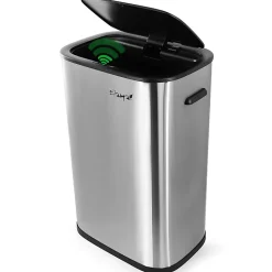 Elama 14.5-Gallon Stainless Steel Automatic Sensor Hands-Free Trash Can, 25-1/4”H x 16-3/4”W x 12”D, Silver