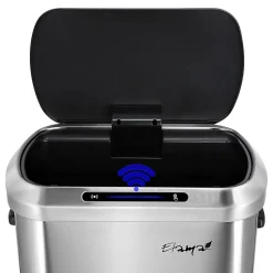 Elama 13-Gallon Stainless Steel Automatic Sensor Hands-Free Trash Can, 25-1/4”H x 16-3/4”W x 12”D, Silver