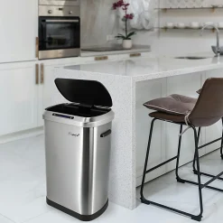 Elama 13-Gallon Stainless Steel Automatic Sensor Hands-Free Trash Can, 25-1/4”H x 16-3/4”W x 12”D, Silver