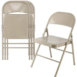 Elama Indoor And Outdoor Metal Folding Chairs, Beige, Set Of 4 Chairs