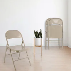 Elama Indoor And Outdoor Metal Folding Chairs, Beige, Set Of 4 Chairs