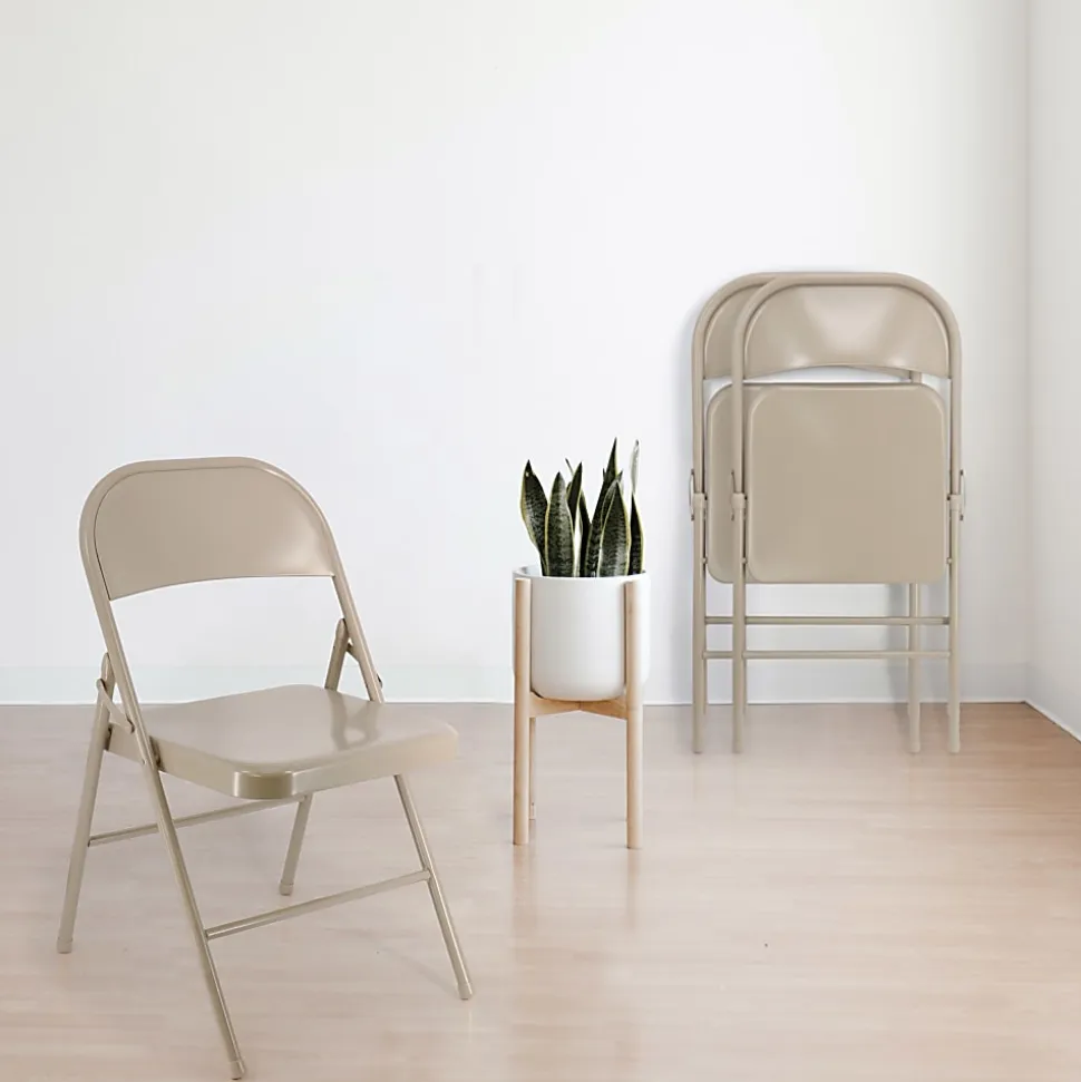 Elama Indoor And Outdoor Metal Folding Chairs, Beige, Set Of 4 Chairs