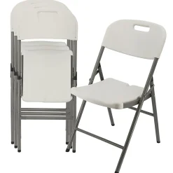 Elama Indoor And Outdoor Plastic Folding Chairs, White/Gray, Set Of 4 Chairs