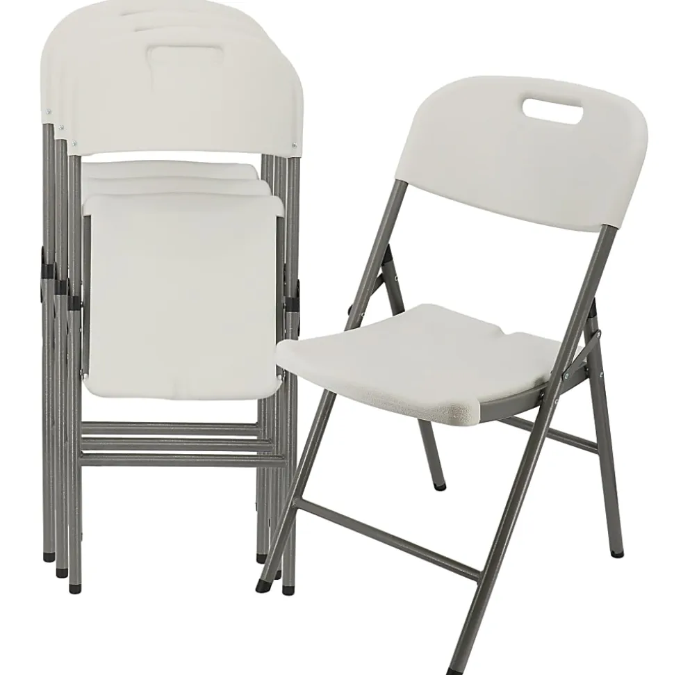 Elama Indoor And Outdoor Plastic Folding Chairs, White/Gray, Set Of 4 Chairs
