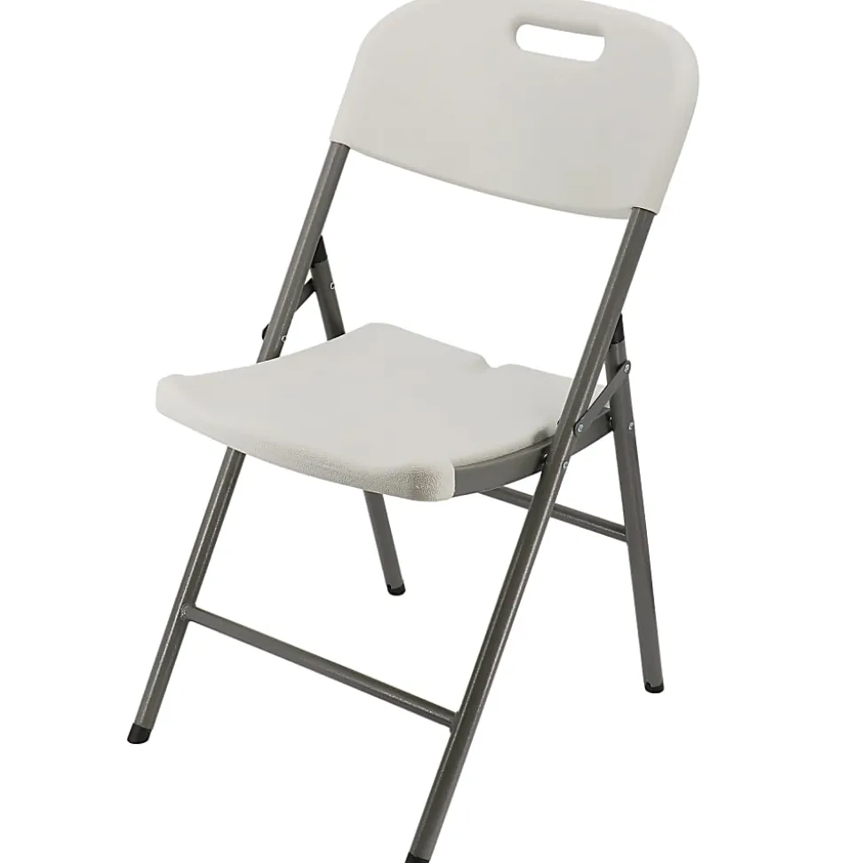 Elama Indoor And Outdoor Plastic Folding Chairs, White/Gray, Set Of 4 Chairs