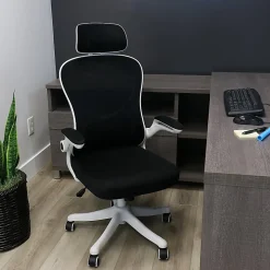 Elama Mesh/Fabric High-Back Adjustable Office Task Chair, White/Black