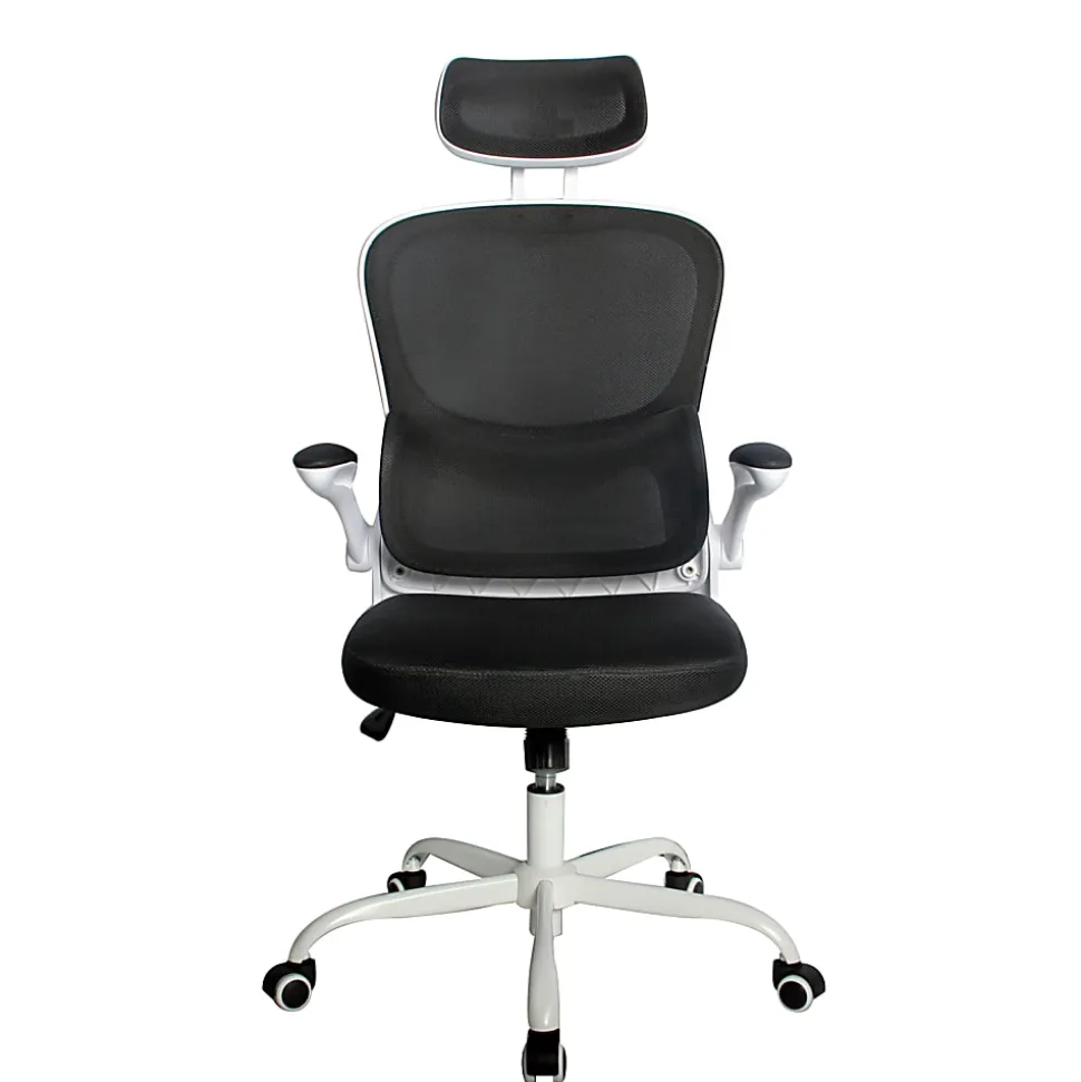 Elama Mesh/Fabric High-Back Adjustable Office Task Chair, Black/White