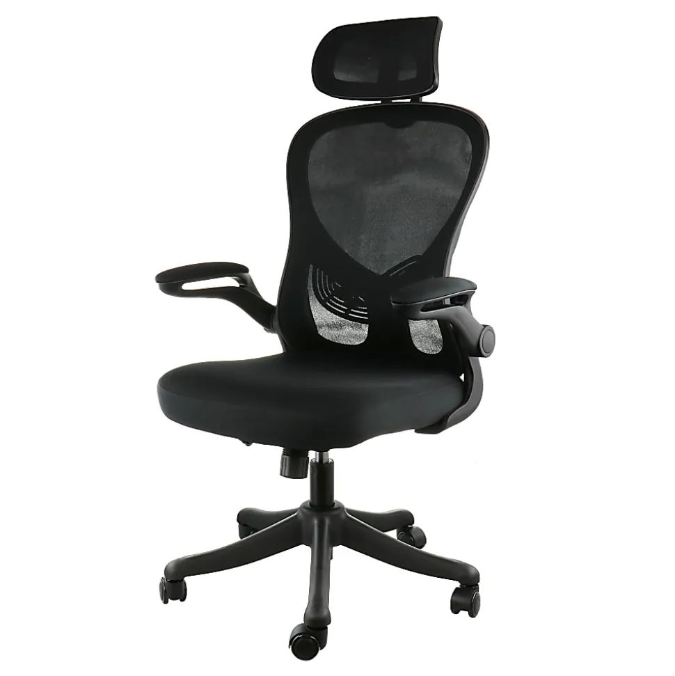 Elama Mesh/Fabric High-Back Adjustable Office Task Chair, Black/Gray